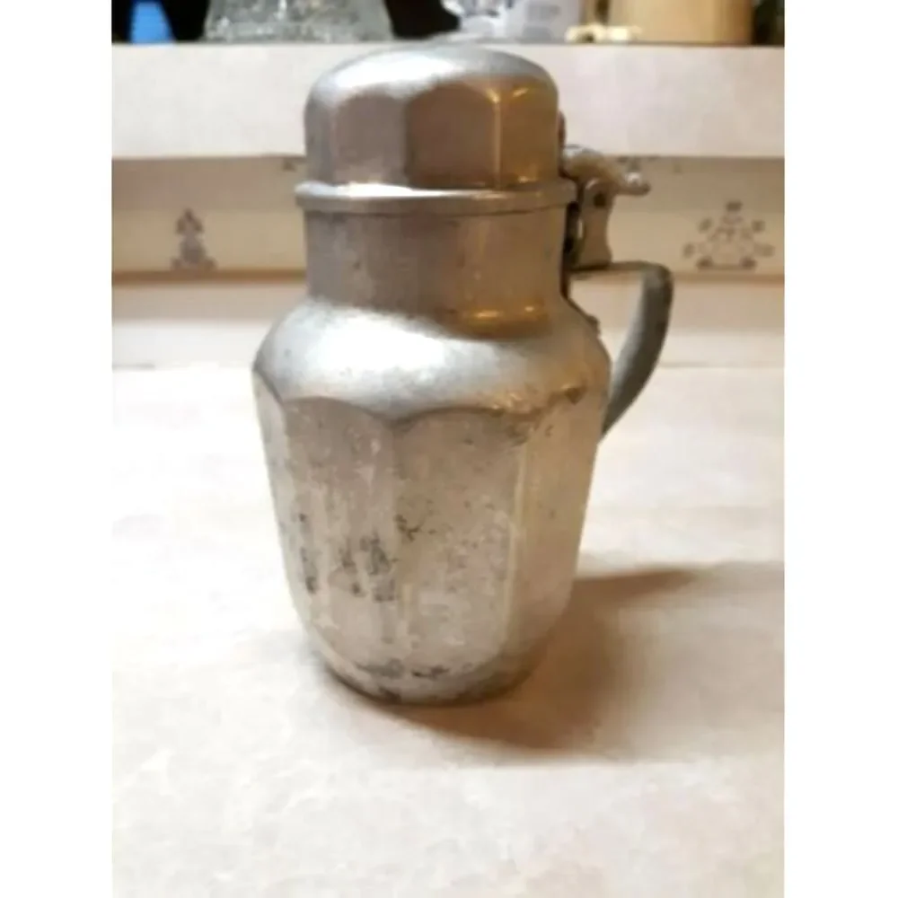 Vintage Karo Syrup Aluminum Pitcher Karo Embossed Flip Lid about 6